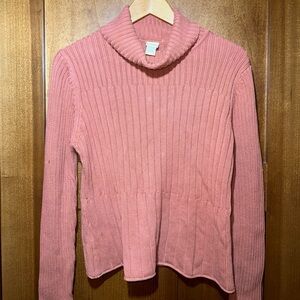 J. Jill Sweater Womens Size Medium Petite Knit Ribbed Turtleneck Comfy Pink